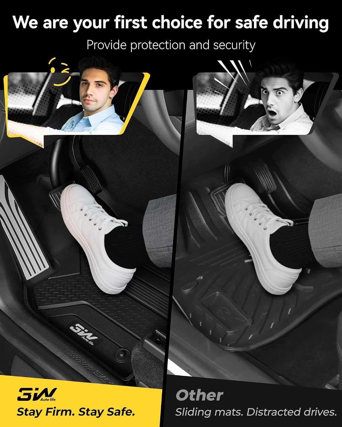 Custom fit around the pedals and floor contours