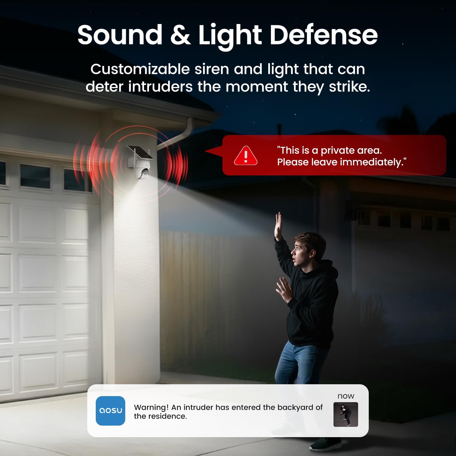 aosu camera sound and light defense against intruder