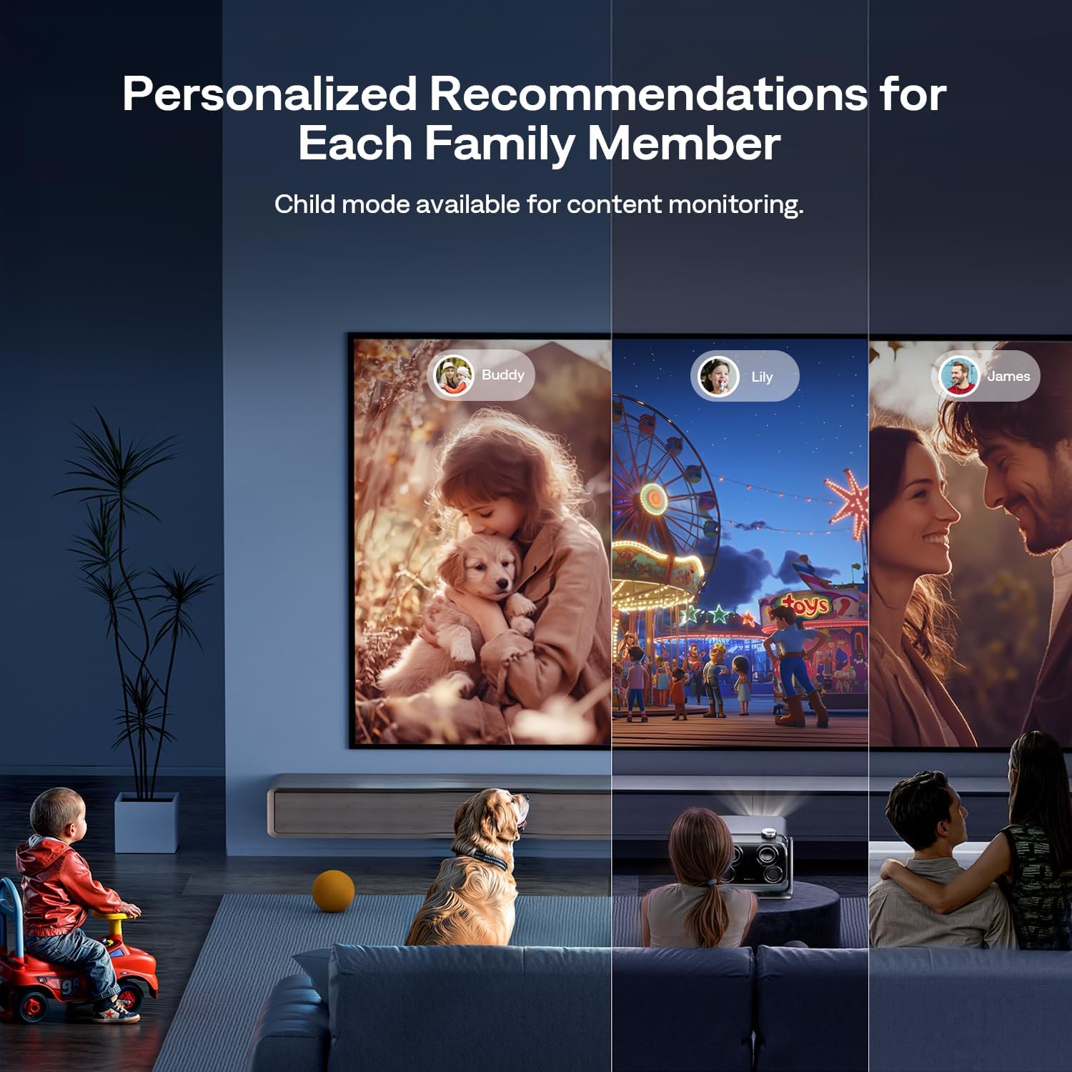 Personalized recommendations for each family member with kids mode and parental controls