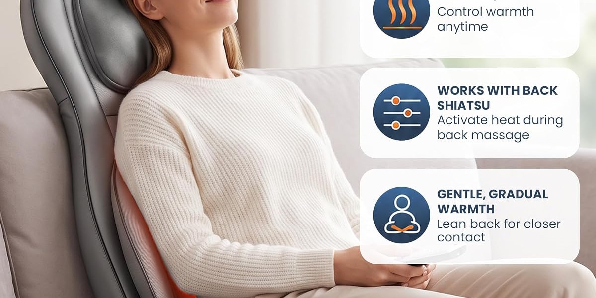 Gentle heat option on the COMFIER massager while relaxing on a sofa
