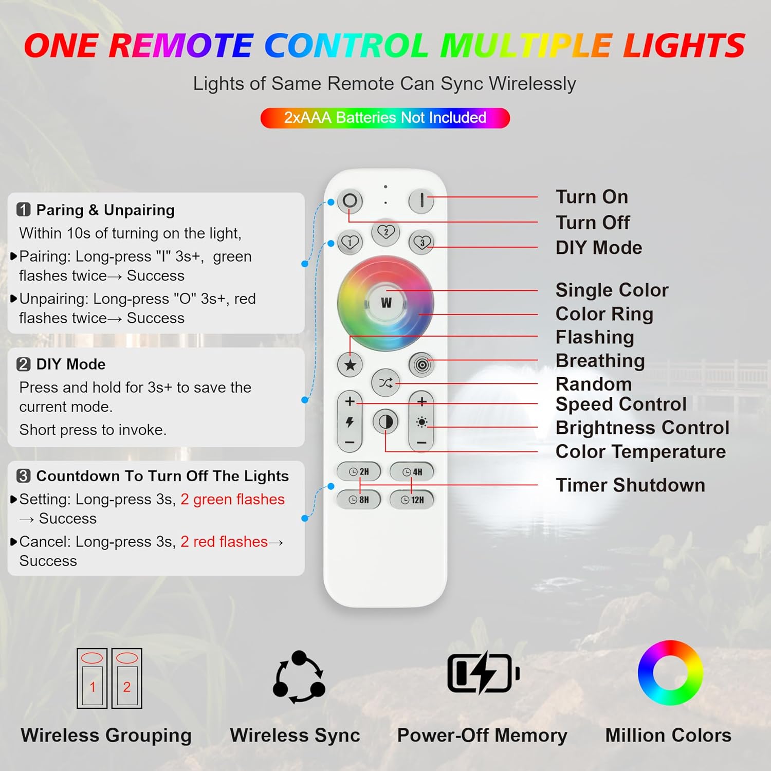 Goldlife fountain light color-changing RGBW modes