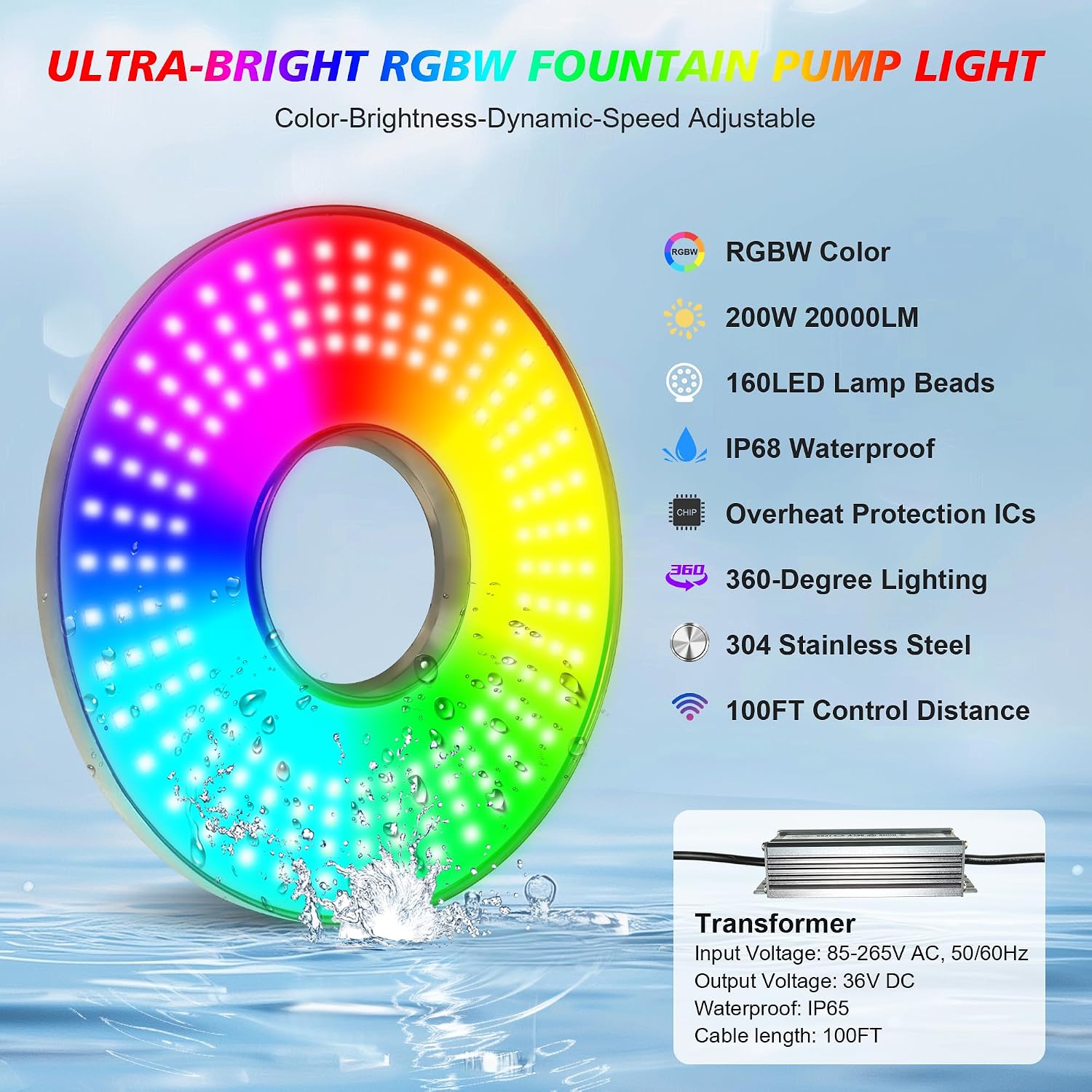 Goldlife fountain light IP68 304 stainless steel housing