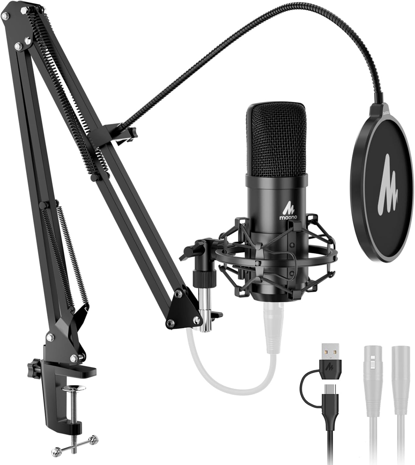 MAONO A04 white condenser mic with full boom arm kit