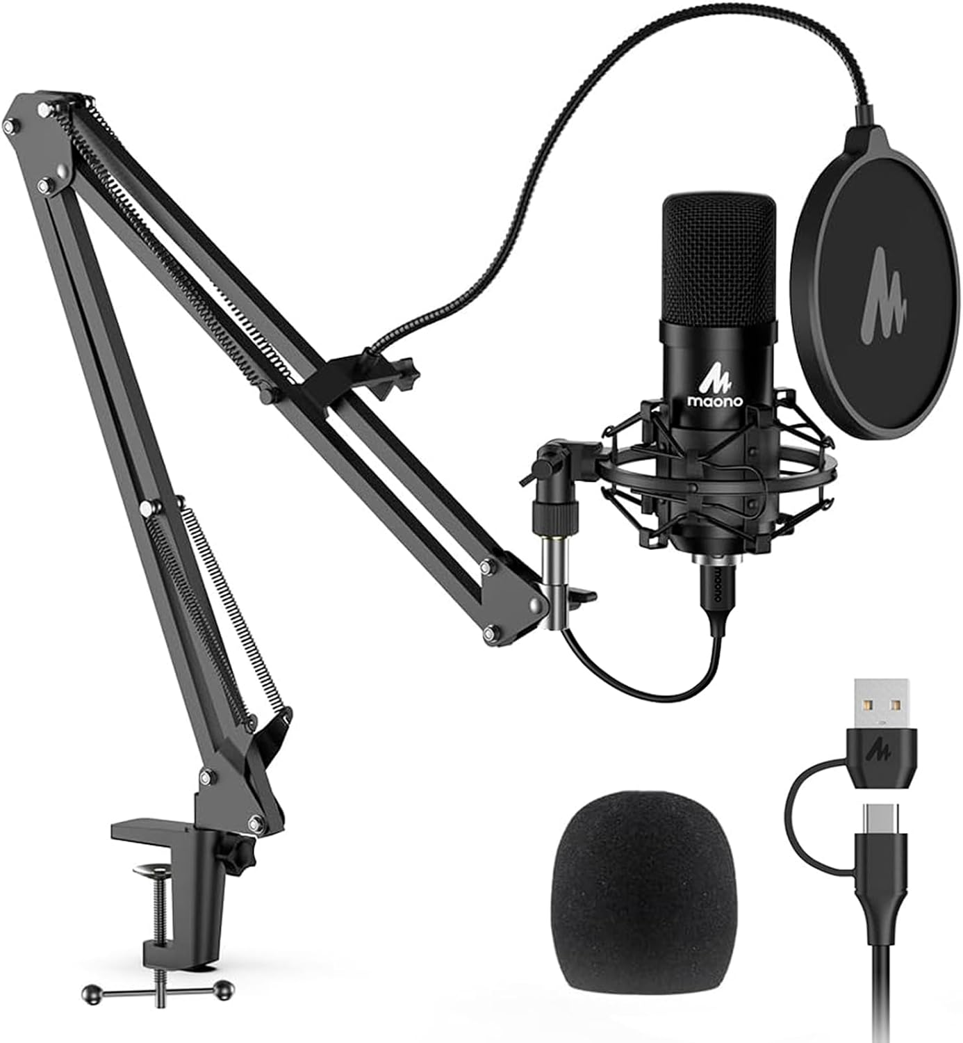 MAONO A04 boom arm kit with shock mount and pop filter