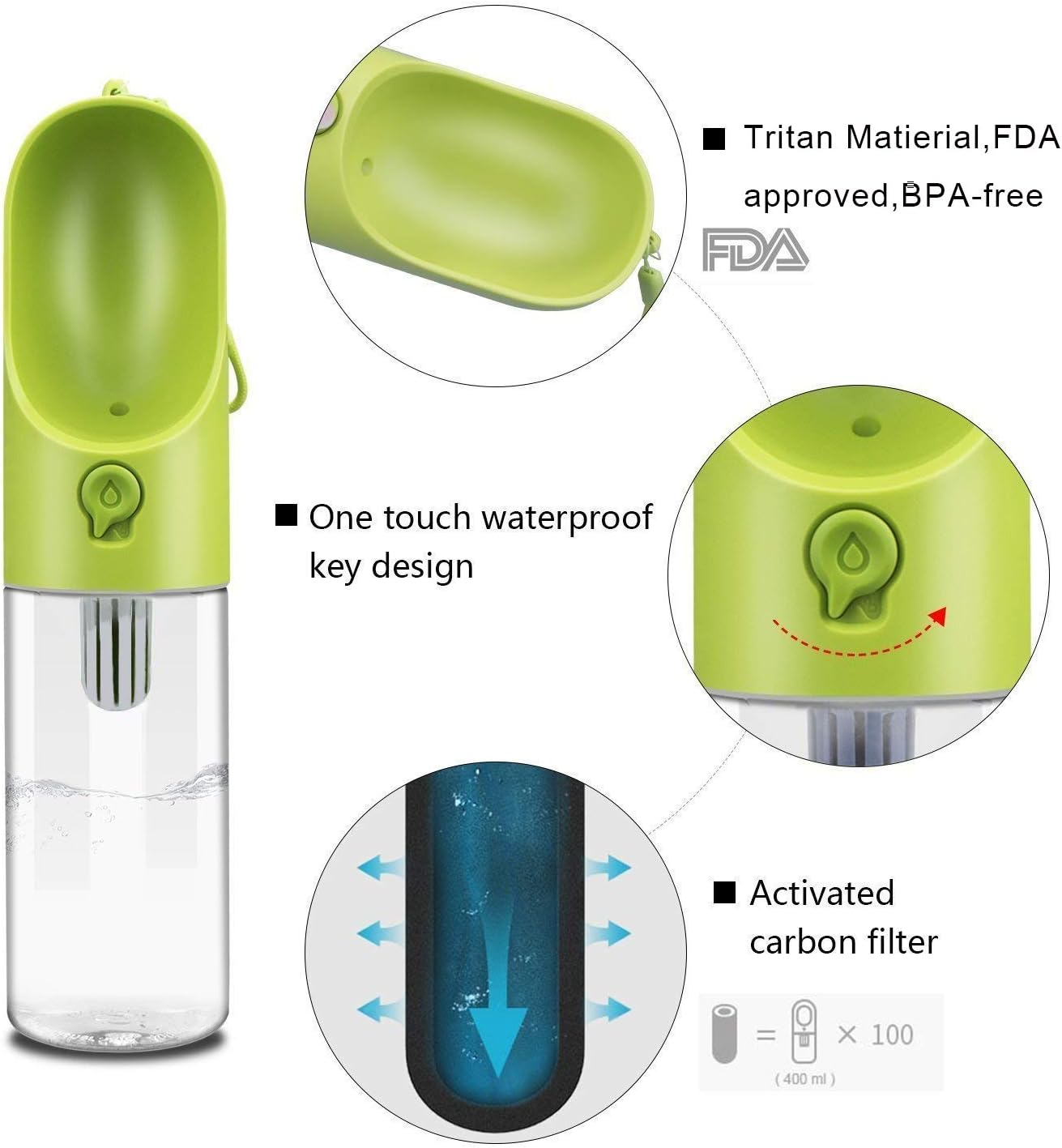 PETKIT portable dog water bottle with attached drinking bowl