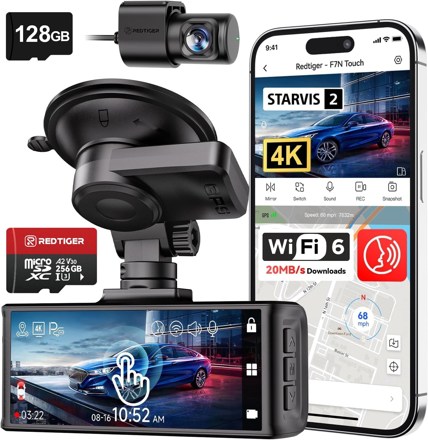REDTIGER F7N Touch 4K dual dash cam