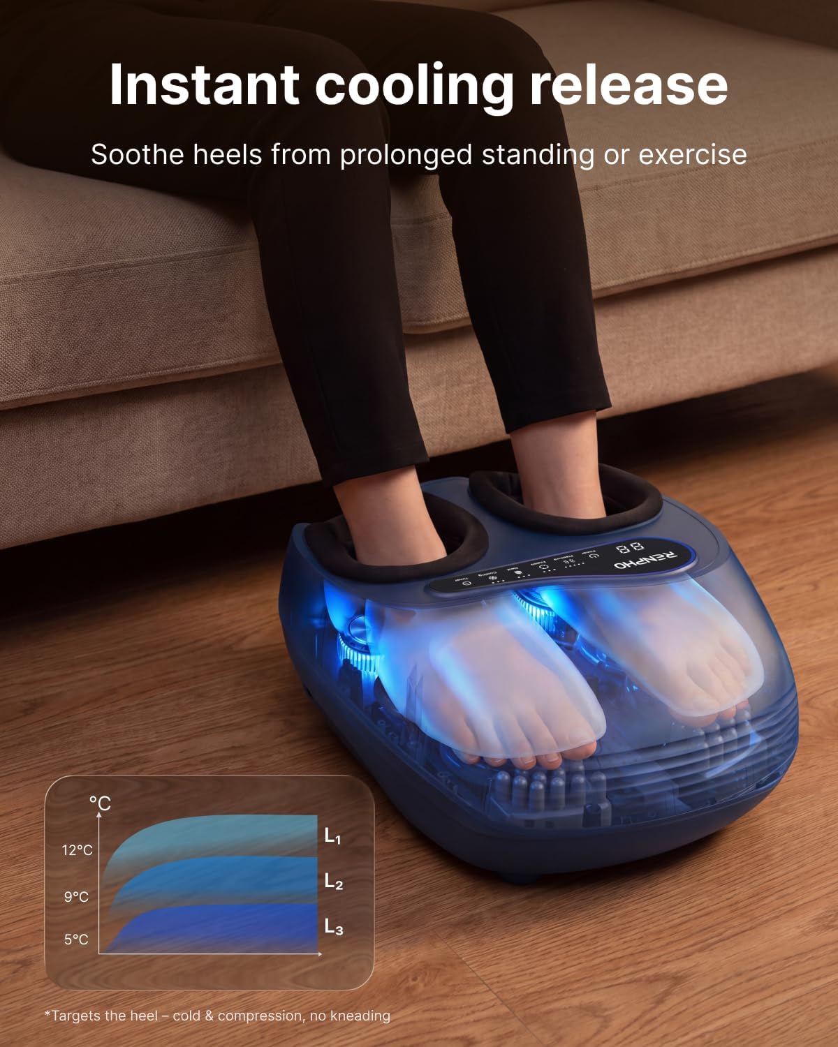 Instant cooling release soothing heels after prolonged standing or exercise