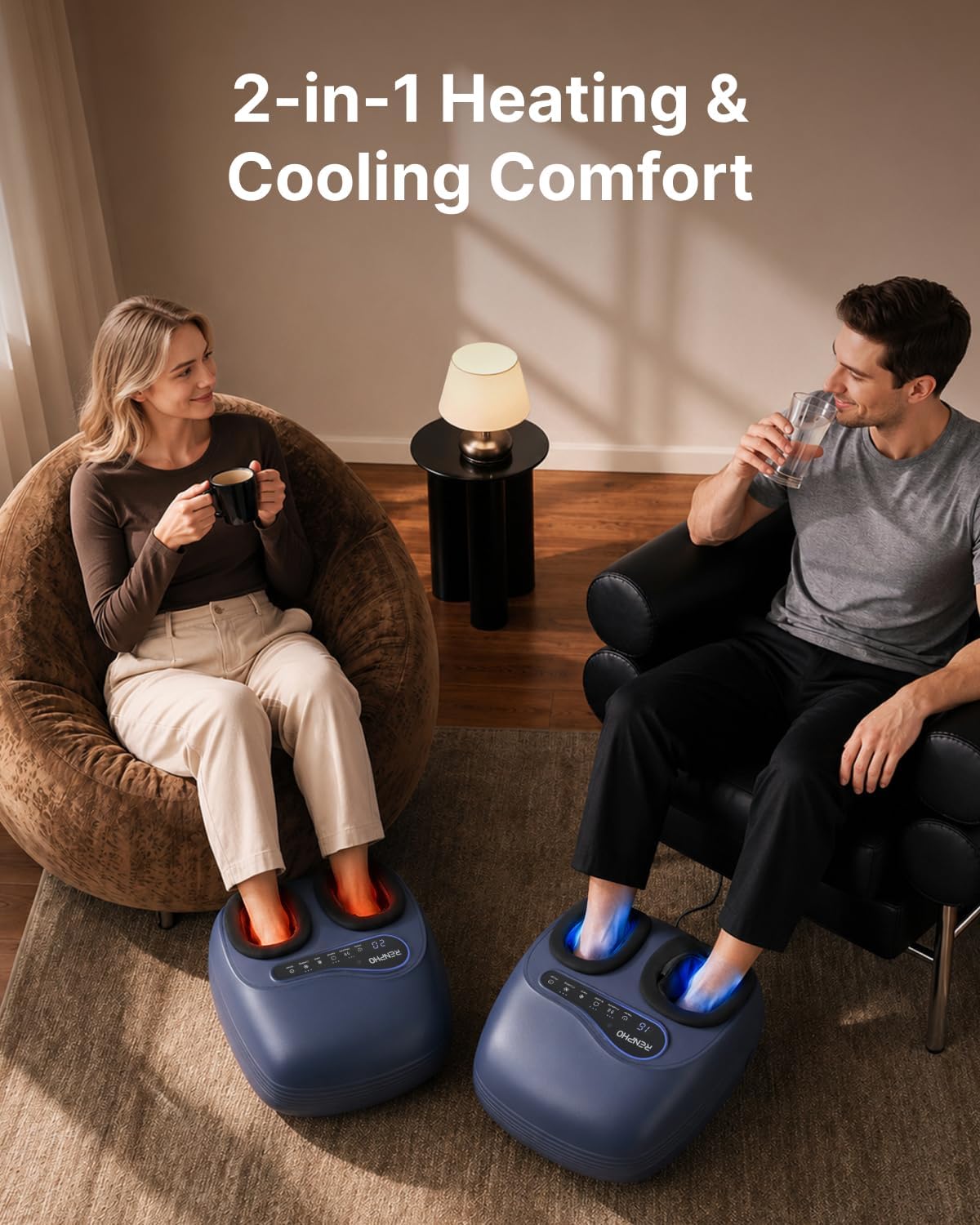 2-in-1 heating and cooling comfort for couples on the couch