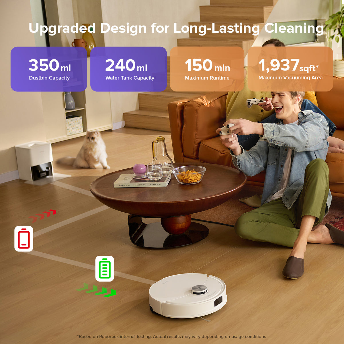 Roborock Q10 S5+ cleaning in a real living room