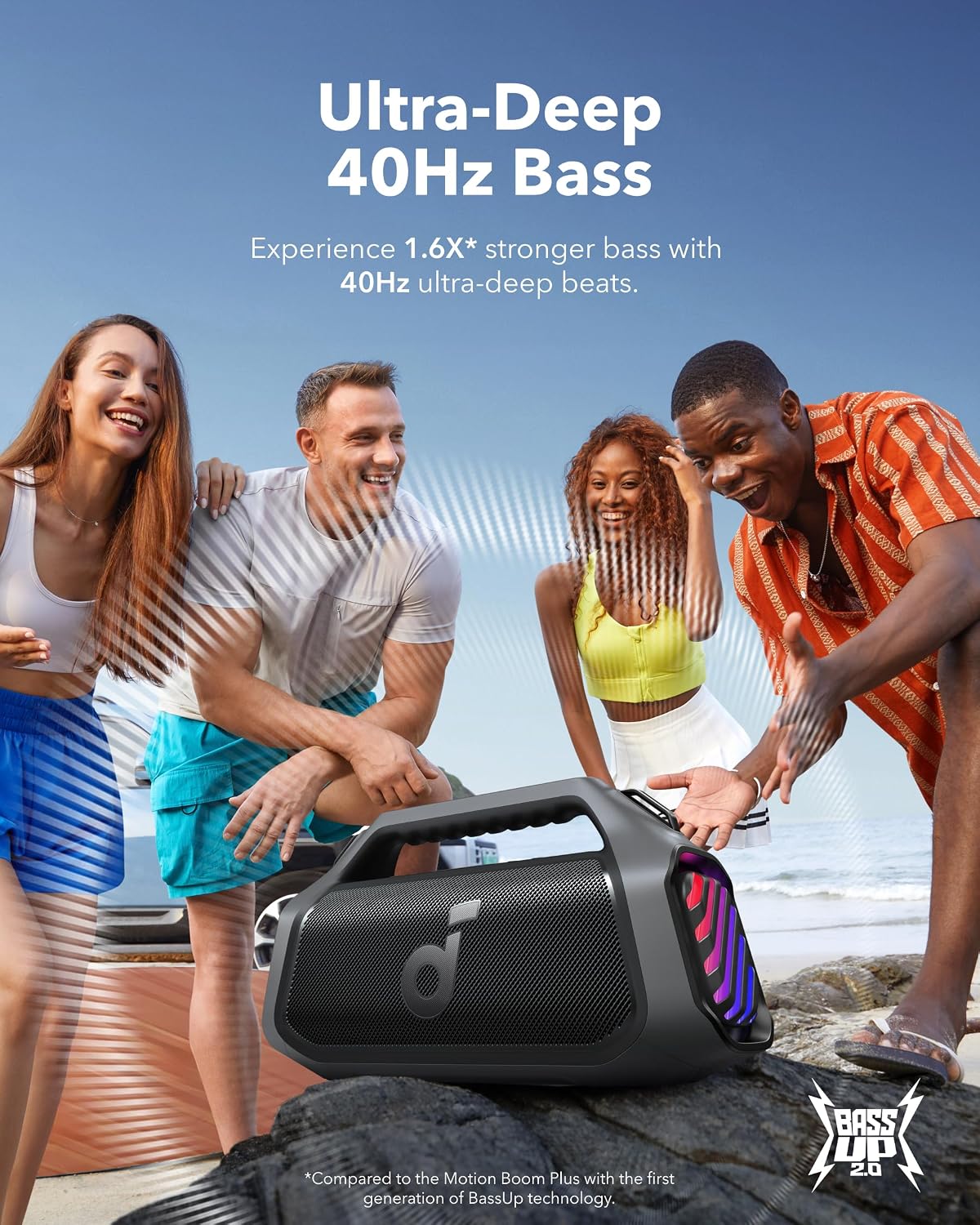 Ultra-deep 40Hz bass — BassUp 2.0 boosting output from 100W to 140W max