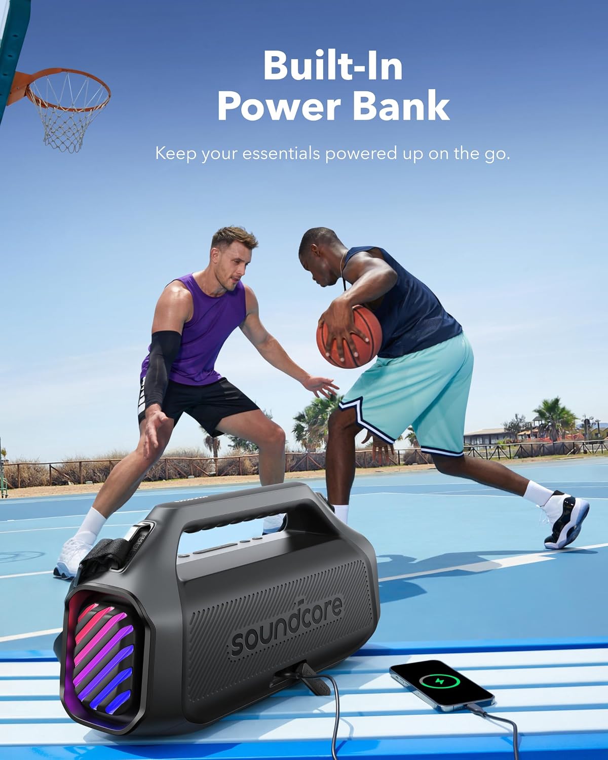 Built-in power bank charging your phone on the go