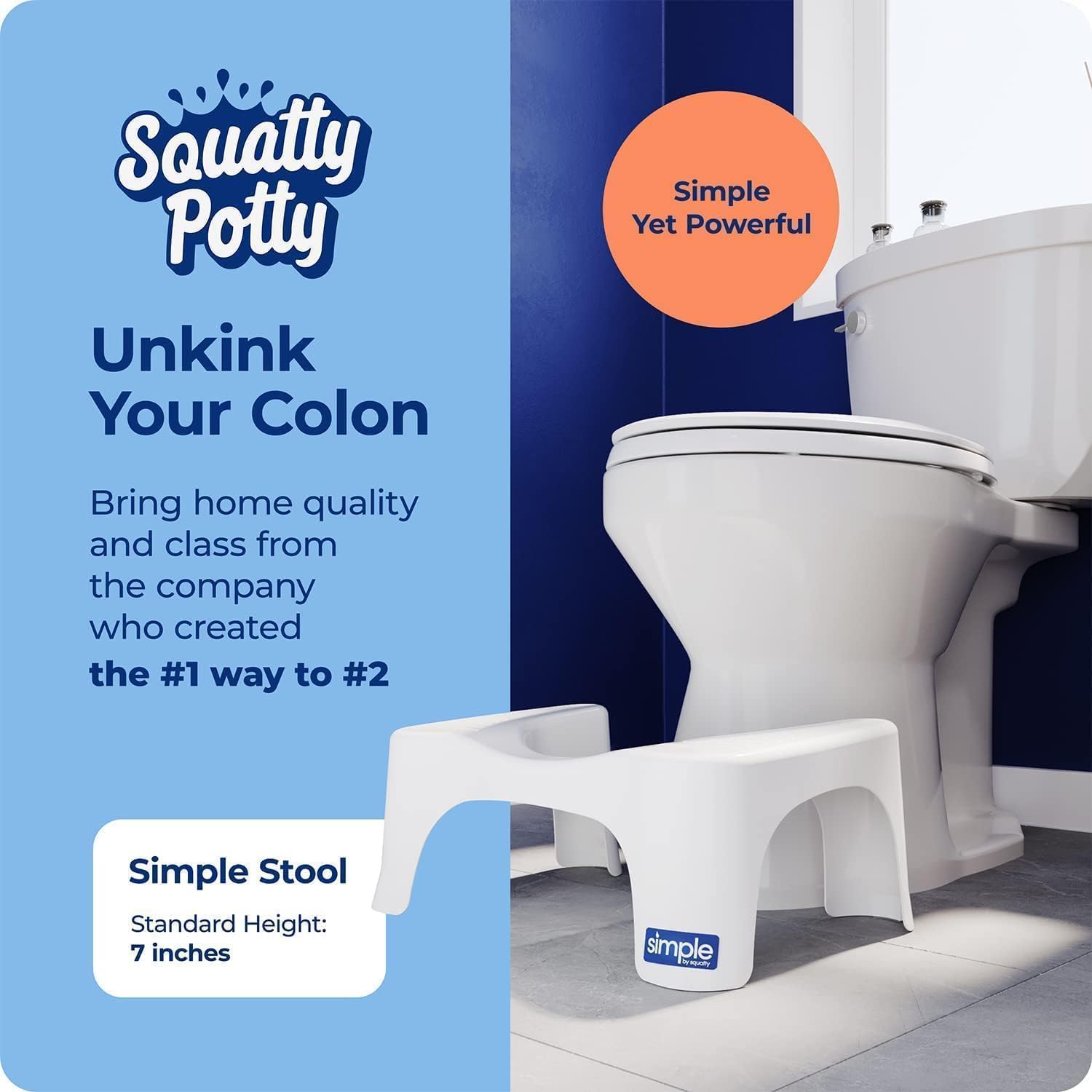 Squatty Potty Simple Curve stool beside a toilet — Unkink Your Colon, from the company that created the #1 way to #2