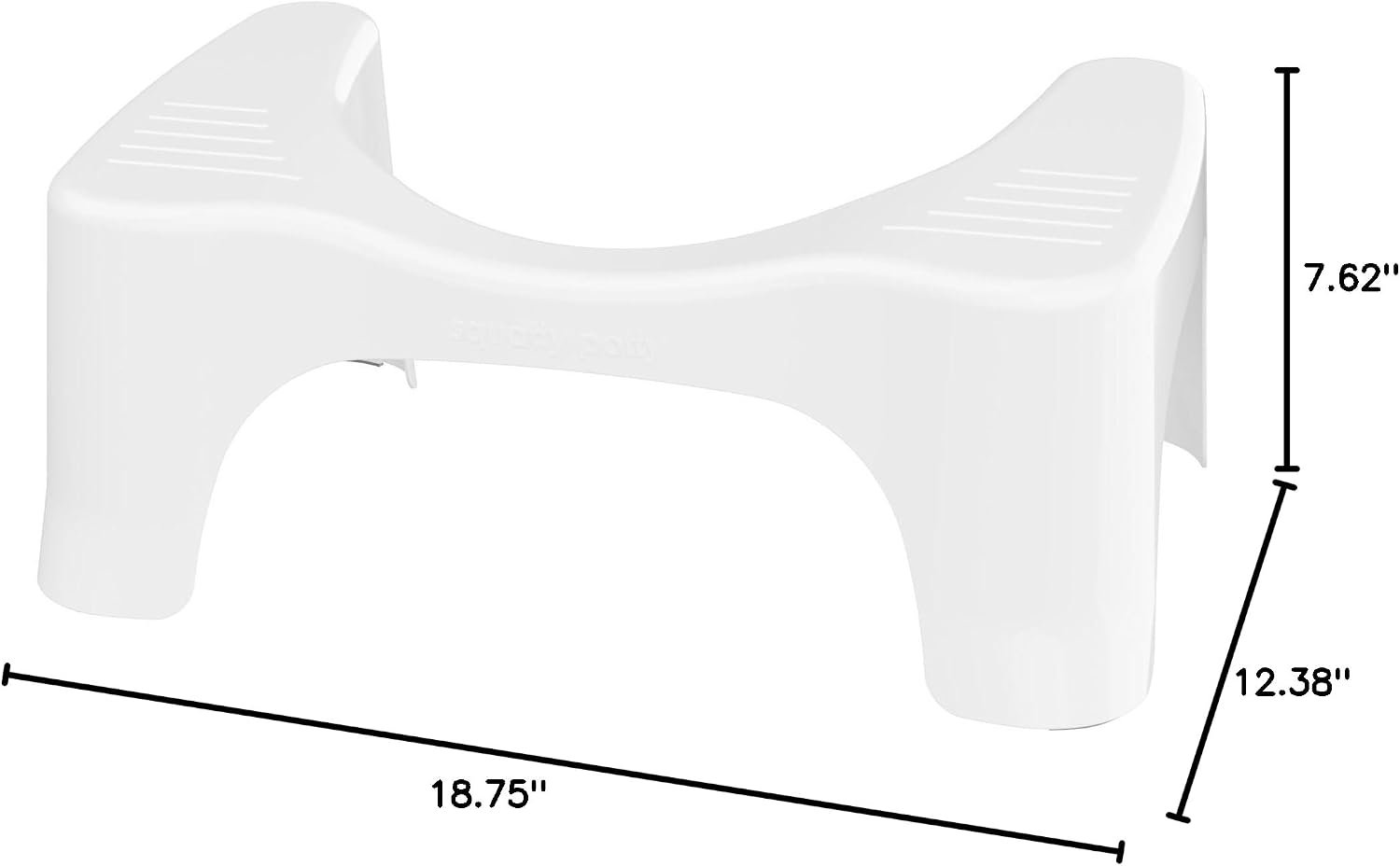 Simple Curve stool dimensions: 18.75 inches wide, 12.38 inches deep, 7.62 inches high