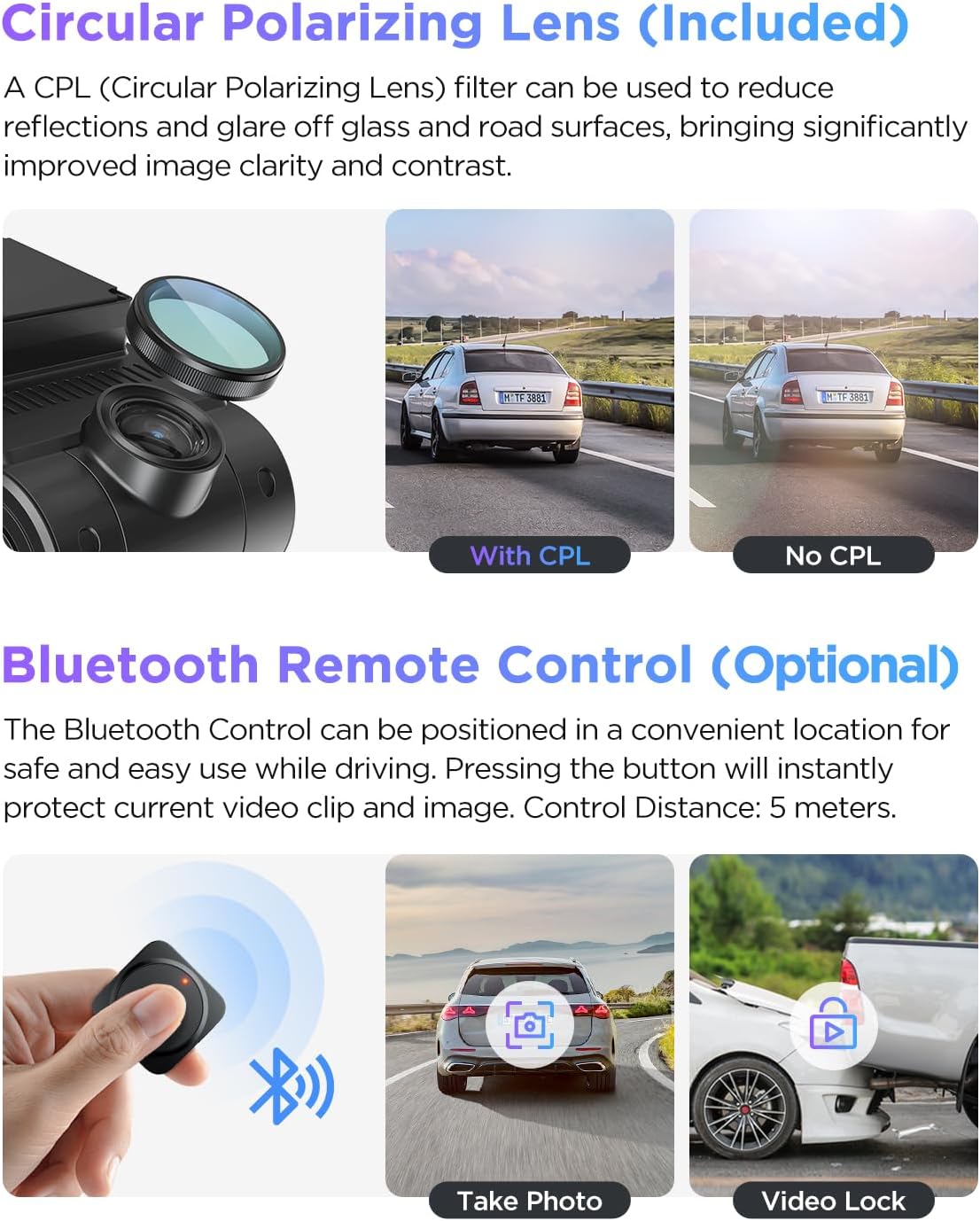 CPL filter reducing windshield glare