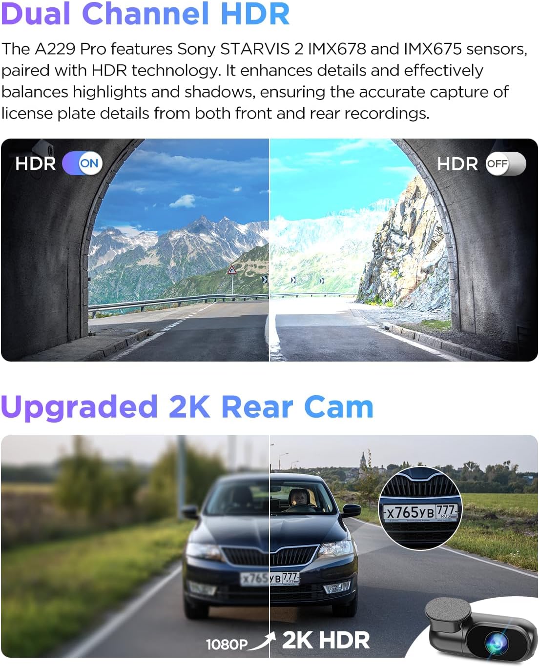 HDR night vision capturing license plates under headlights