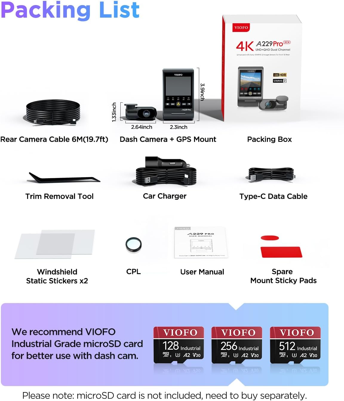 complete VIOFO A229 Pro package contents